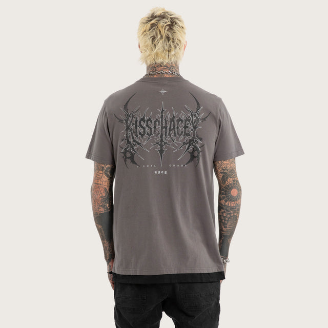 Model wears Ravaged Standard Tee Charcoal T-Shirts Grey – image 2