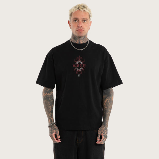 Model wears Luke Walker Code Street Tee Jet Black T-Shirts in Black - Image 4