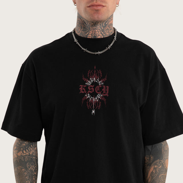 Model wears Luke Walker Code Street Tee Jet Black T-Shirts in Black - Image 2