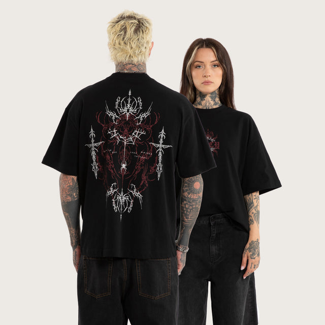 Model wears Luke Walker Code Street Tee Jet Black T-Shirts in Black - Image 1