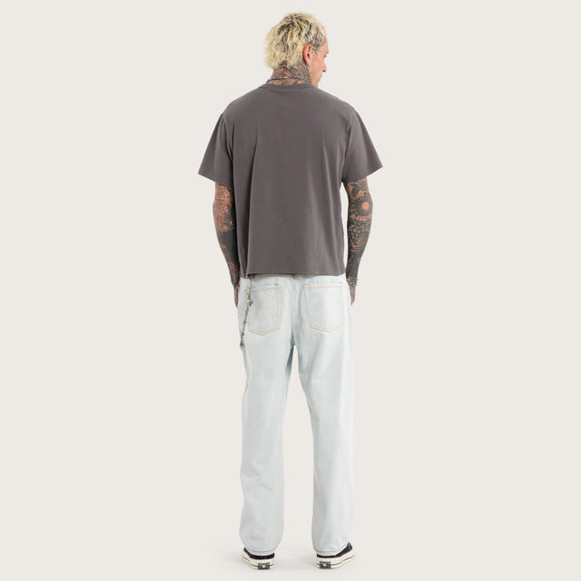Model wears Luke Walker Error Rocker Tee Charcoal T-Shirts in Grey - Image 9