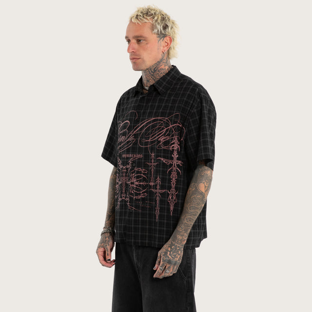 Luke Walker Phantom Button Up Short Sleeve Shirt Black Check