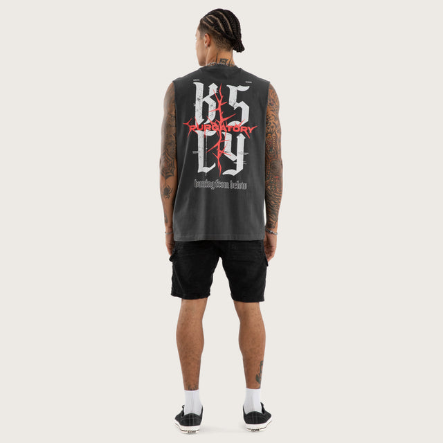 Model wears Burning Relaxed Muscle Tee Black Muscle Tees in Black - Image 5