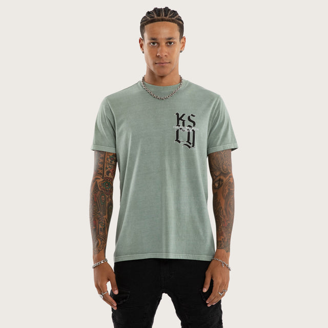 Model wears Beckons Standard Tee Grey T-Shirts in Grey - Image 2