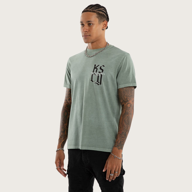 Model wears Beckons Standard Tee Grey T-Shirts in Grey - Image 3