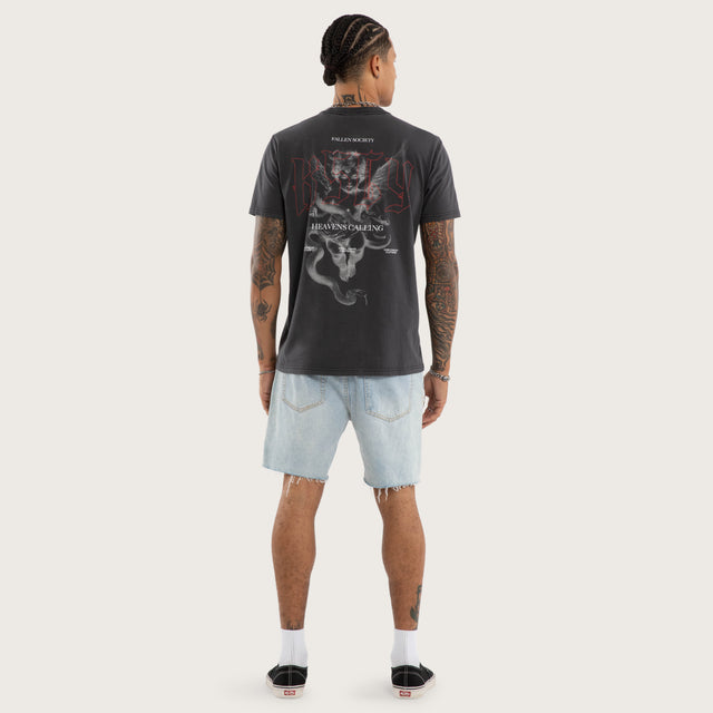 Model wears Heavens Standard Tee Pigment Black T-Shirts in Black - Image 5