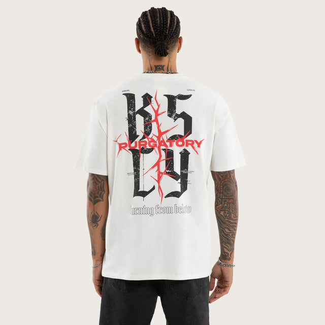 Model wears Burning Box Fit Tee Natural White T-Shirts in White - Image 1