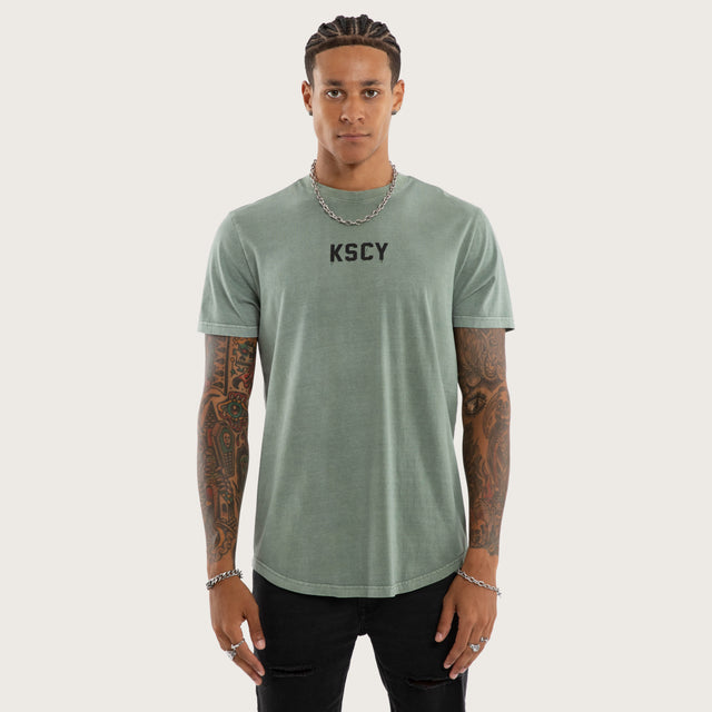 Model wears Frankie Curved Hem Tee Grey T-Shirts in Grey - Image 2