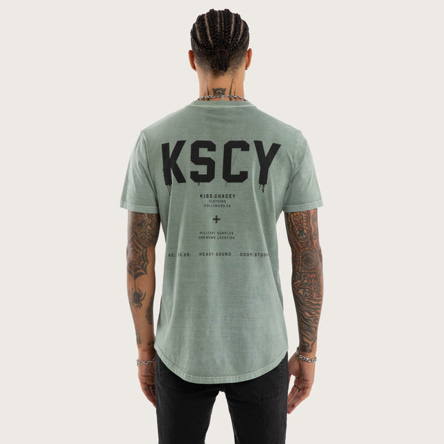 Model wears Frankie Curved Hem Tee Grey T-Shirts in Grey - Image 1