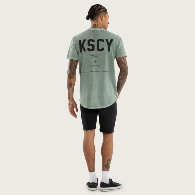 Model wears Frankie Curved Hem Tee Grey T-Shirts in Grey - Image 5