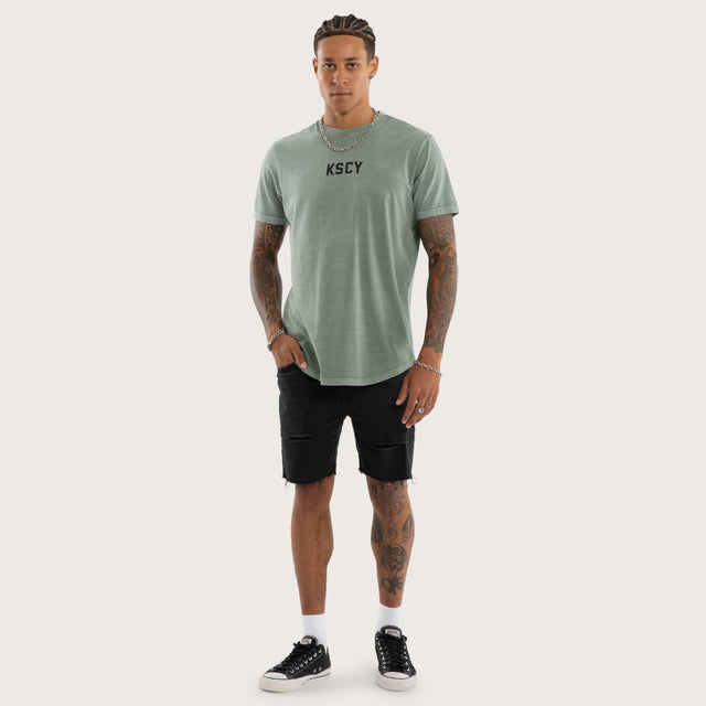 Model wears Frankie Curved Hem Tee Grey T-Shirts in Grey - Image 6