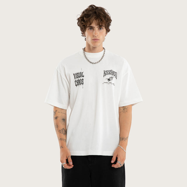 Model wears Relentless Street Tee Natural White T-Shirts in White - Image 2