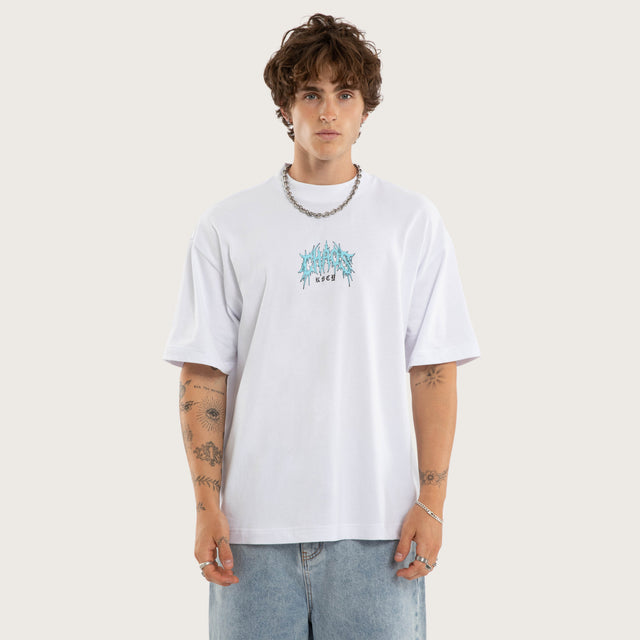 Model wears Purge Street Tee Optical White T-Shirts in White - Image 2