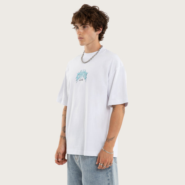 Model wears Purge Street Tee Optical White T-Shirts in White - Image 3