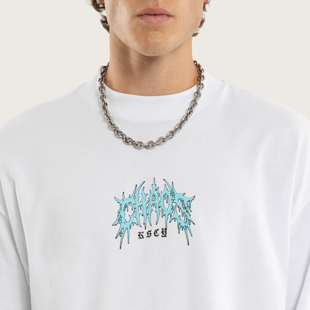 Model wears Purge Street Tee Optical White T-Shirts in White - Image 4