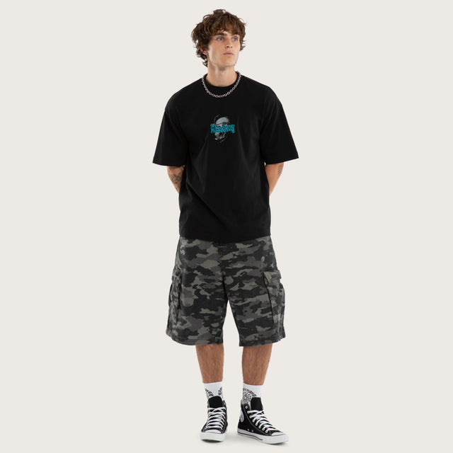 Model wears Venting Street Tee Black T-Shirts in Black - Image 5