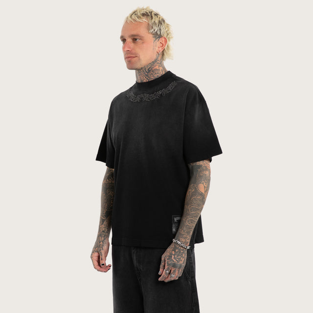Model wears Ruins Street Tee Sunbleached Black T-Shirts in Grey - Image 2