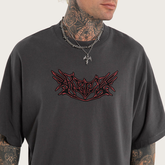 Model wears Bloodwing Batwing Tee Grey T-Shirts in Grey - Image 3