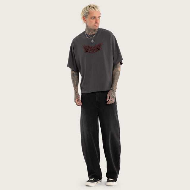 Model wears Bloodwing Batwing Tee Grey T-Shirts in Grey - Image 4
