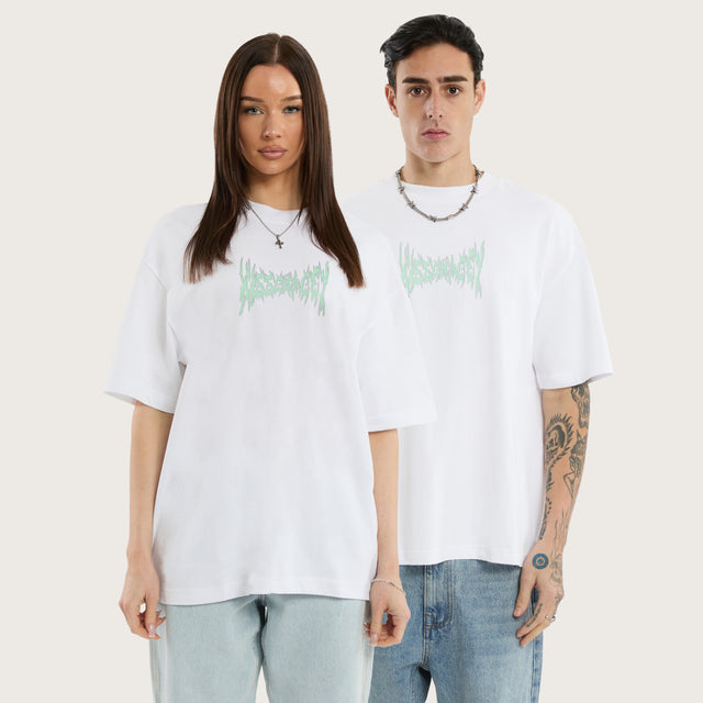 Model wears Ghoul Street Tee Optical White T-Shirts in White - Image 1