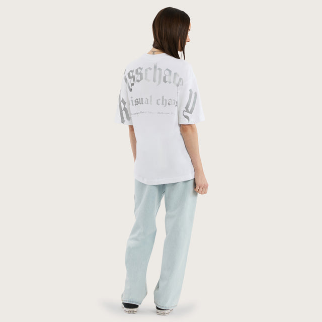 Model wears Kingdom Street Tee Optical White T-Shirts in White - Image 7