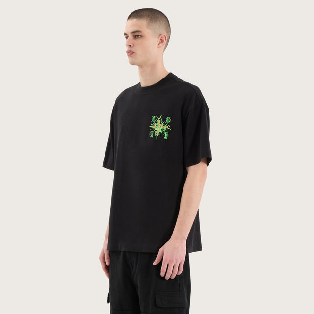 Model wears Thorn Street Tee Jet Black T-Shirts in Black - Image 5
