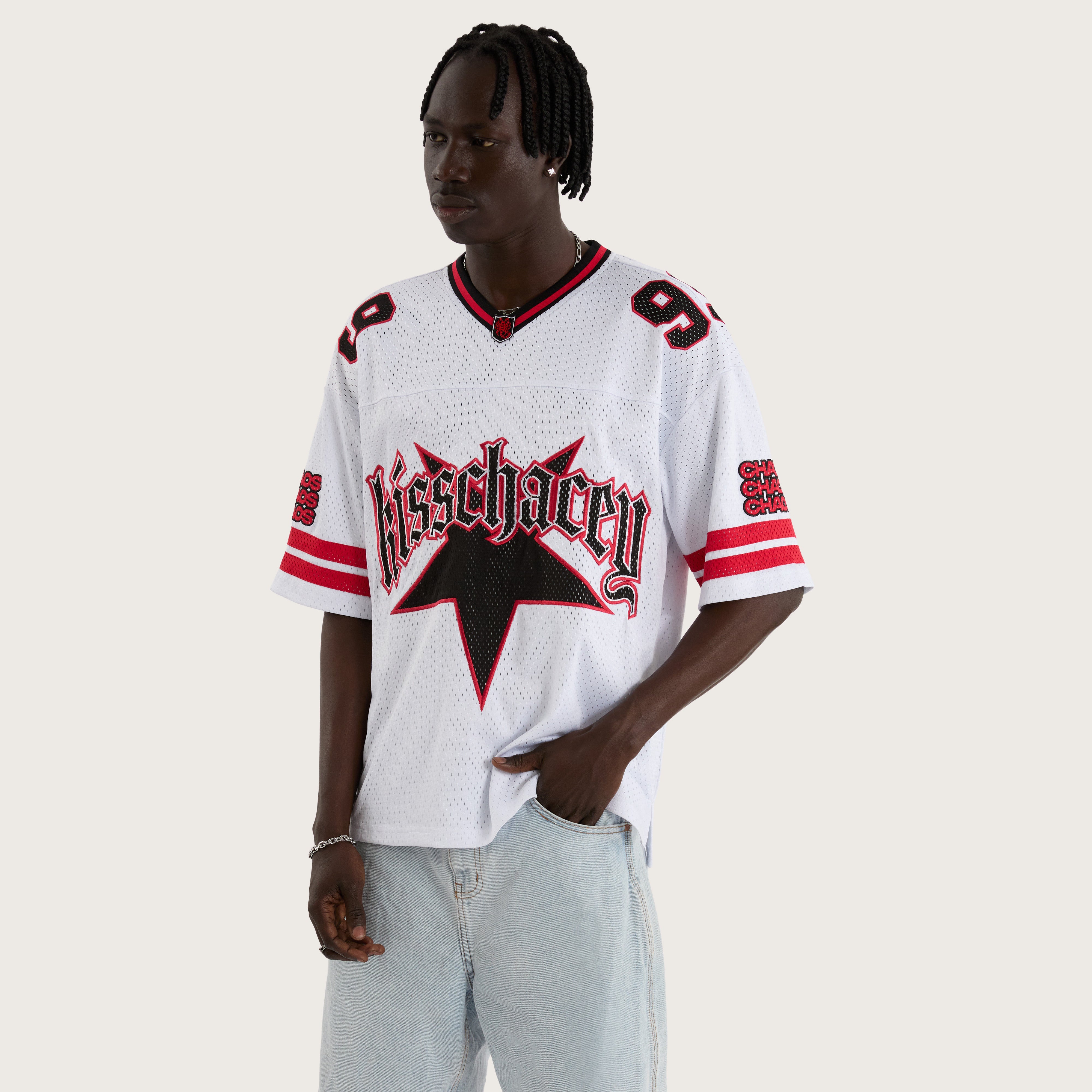 Star Football Jersey in White And Red | KSCY