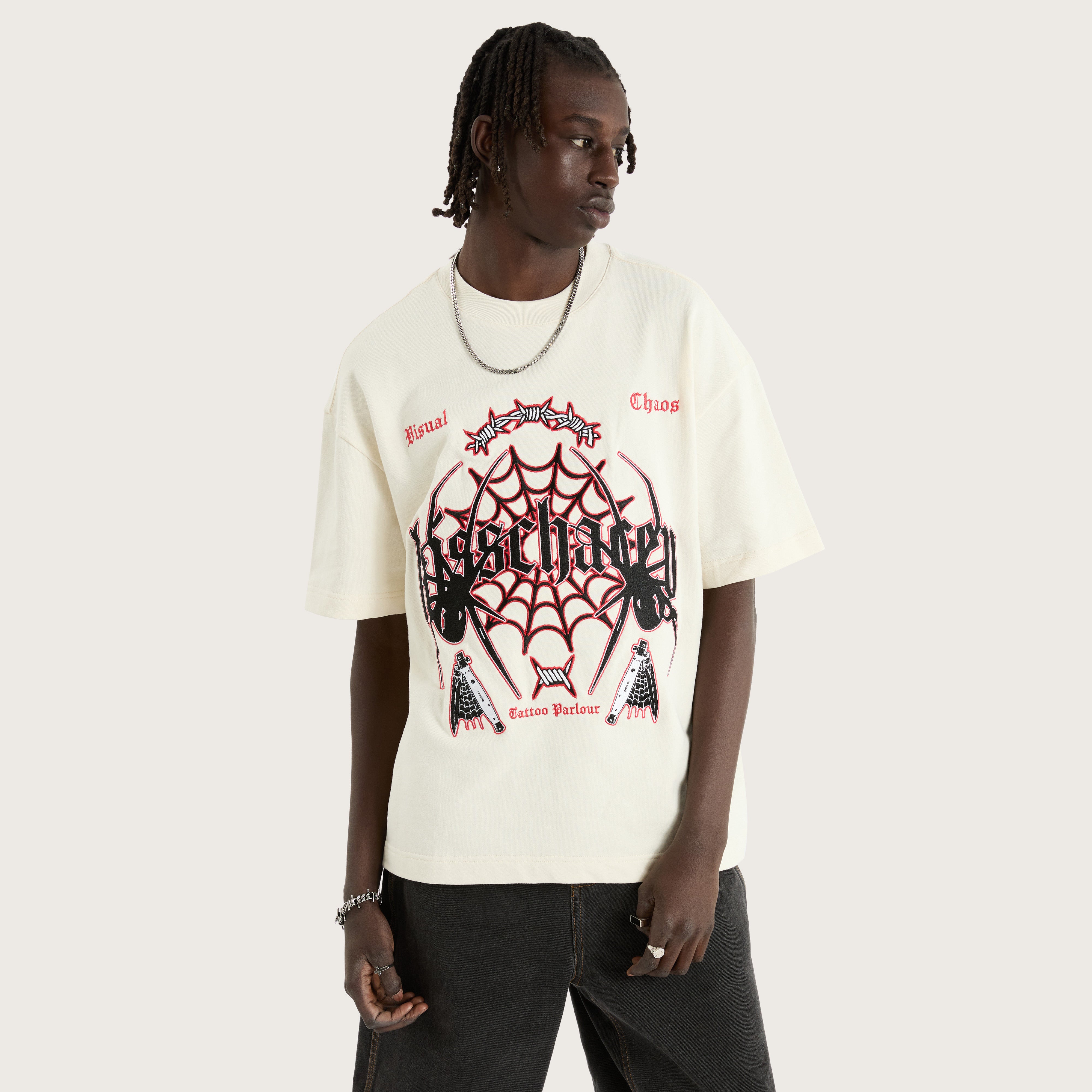 【COZY WORLDWIDE】\"CHAOS GIRL\" WAXED BROWN T SHIRT CHAOS GIRL
