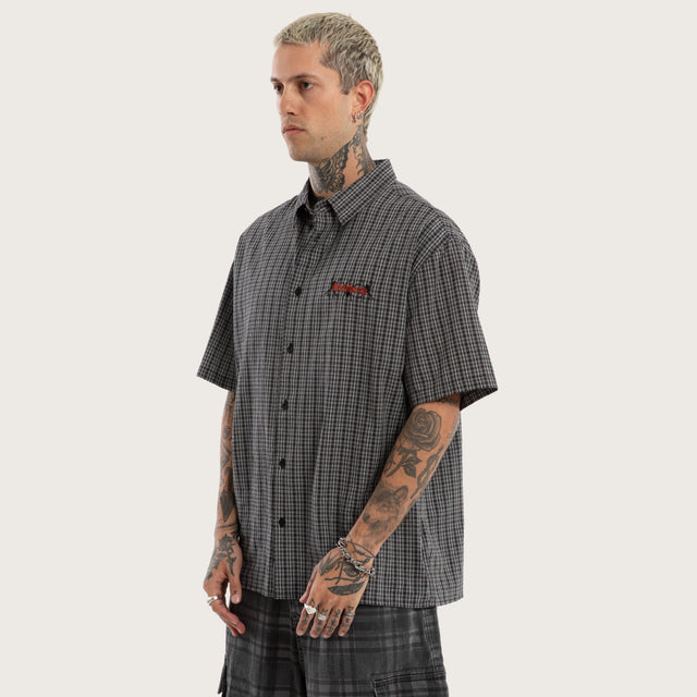 Devotion Button Up Shirt Black Check