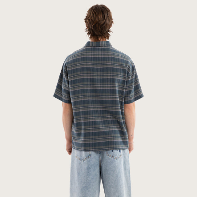 Oni Check Button Short Sleeve Shirt Green Checks