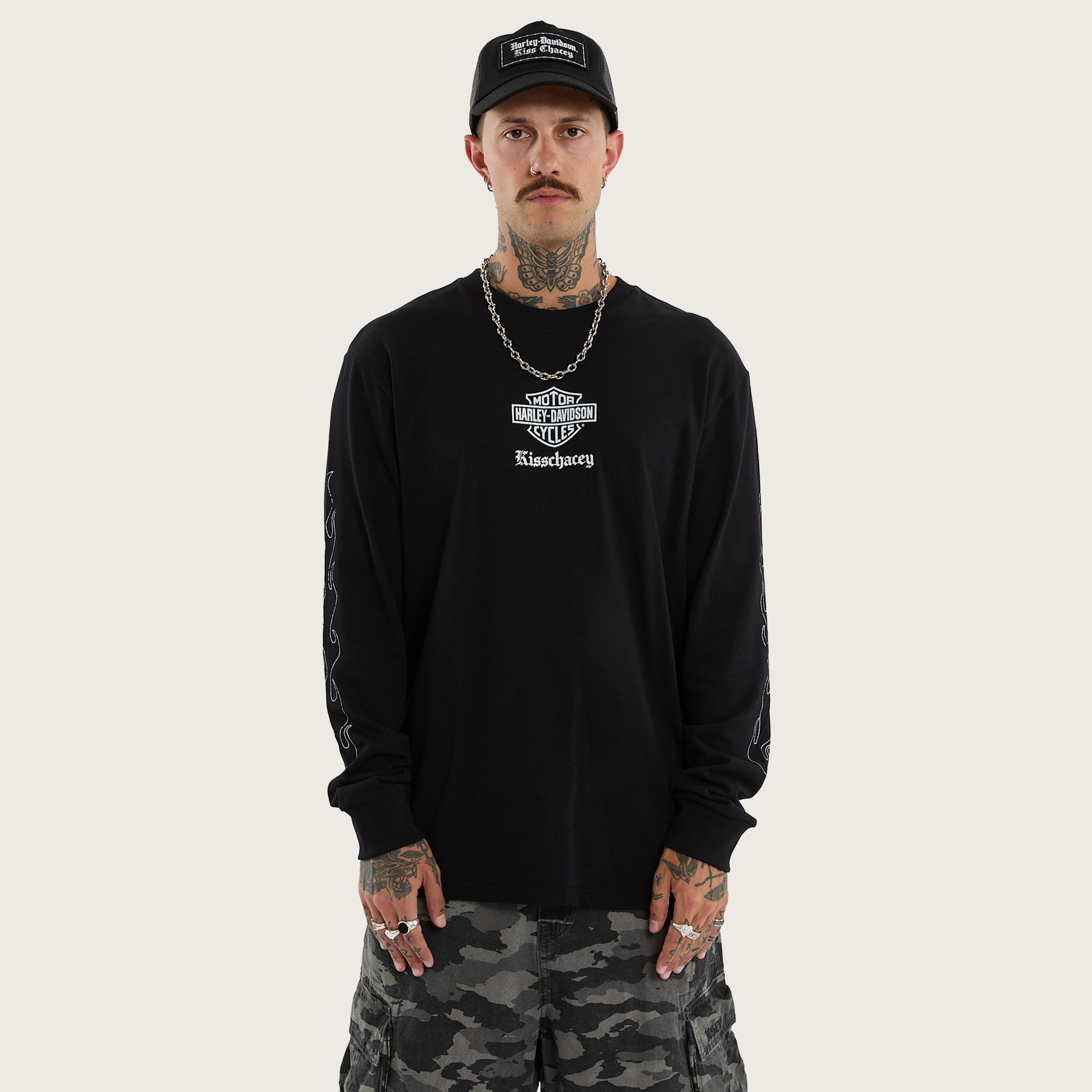Harley-Davidson Flames Longsleeve Tee Jet Black | KSCY