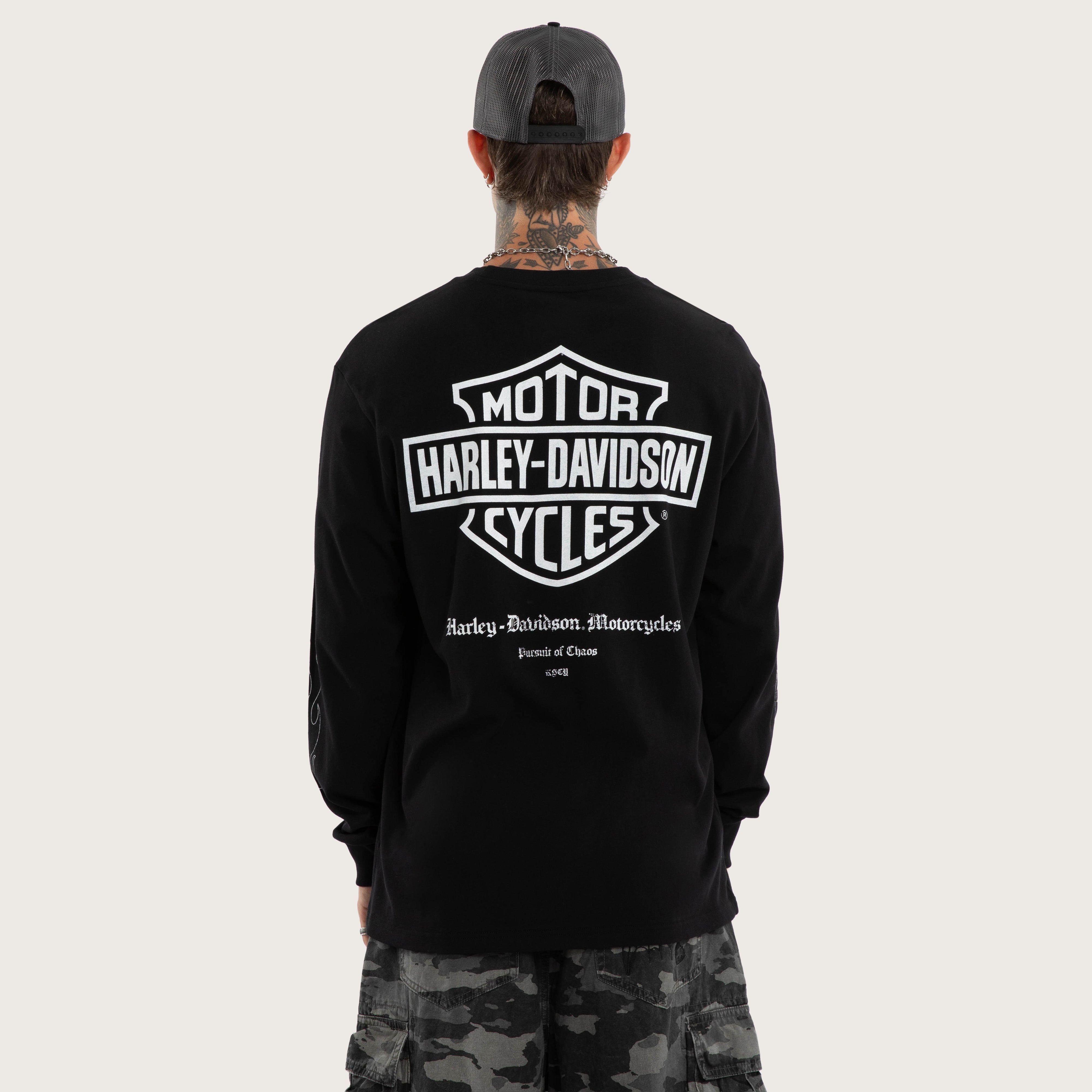 トップス 852 FR2 Harley-Davidson Style Flame LS Harley-Davidson Flames Longsleeve Tee Jet Black | KSCY