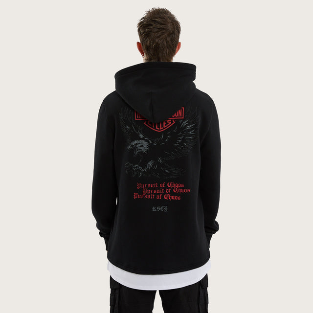 Model wears Powertrain Layered Sweater Jet Black Hoodies Black – image 6