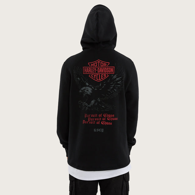 Model wears Powertrain Layered Sweater Jet Black Hoodies Black – image 2