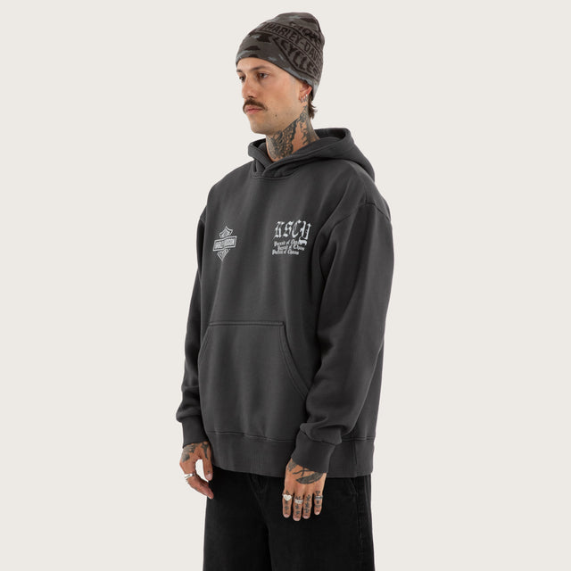 Model wears Cycles Relaxed Hoodie Pigment Jet Black Hoodies Black – image 5