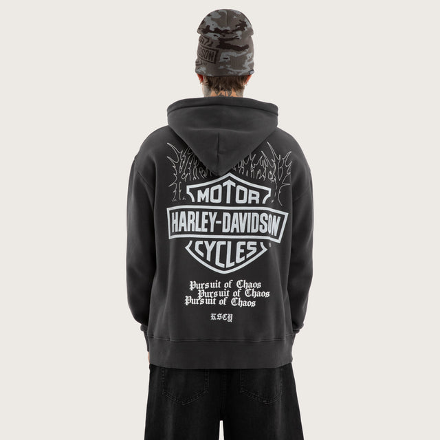 Model wears Cycles Relaxed Hoodie Pigment Jet Black Hoodies Black – image 3