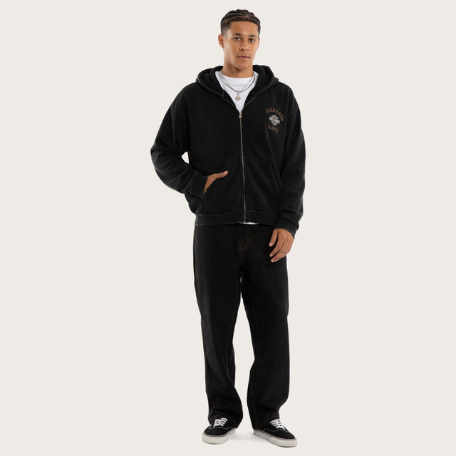 Model wears Access Street Zip Hoodie Jet Black Hoodies in Black - Image 7