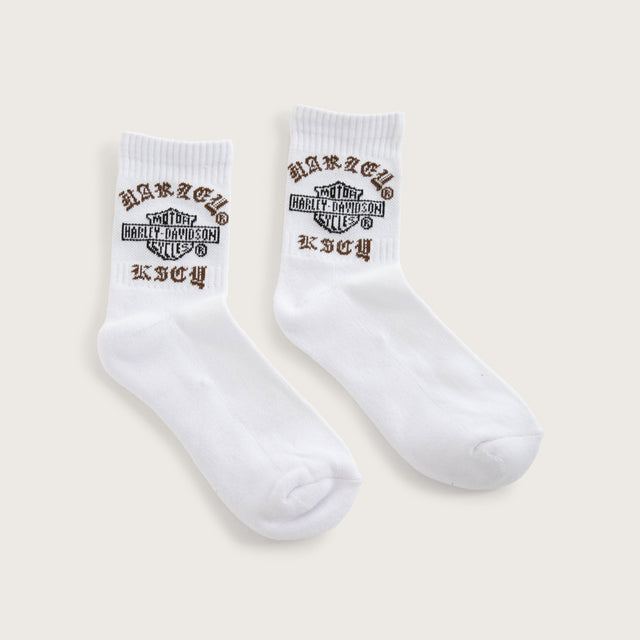 Model wears Harley Mid Socks Black/White Socks Black – image 2