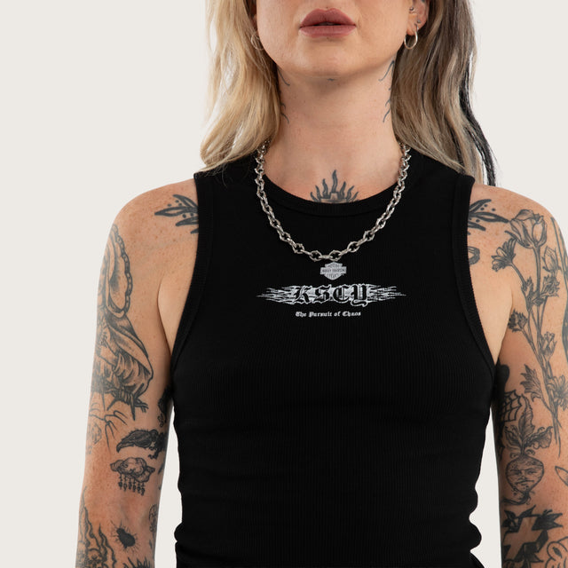 Model wears Torque Rib Tank Top Jet Black Singlet in Black - Image 2