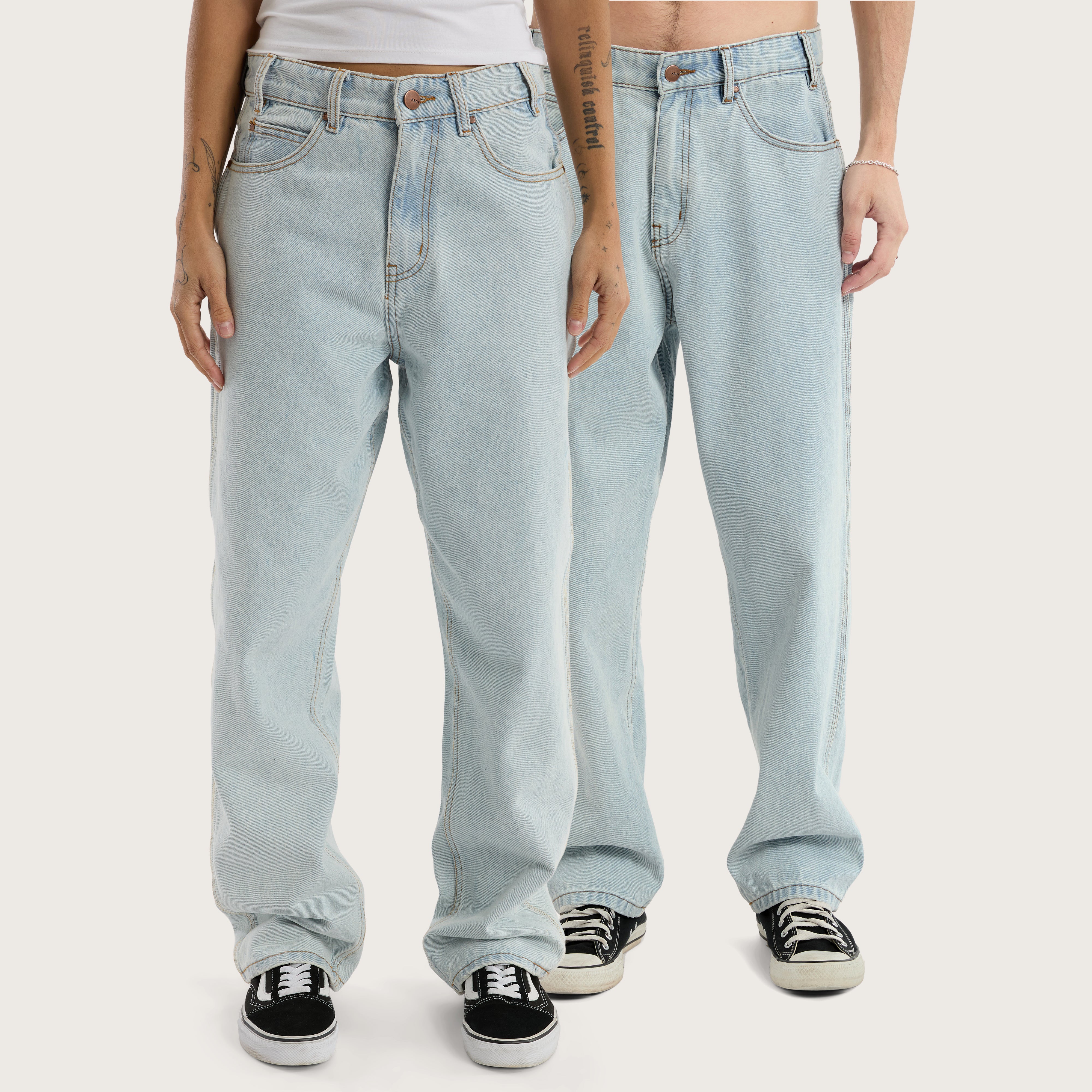 【KOOLOSET】Kuje Tin Washing Light Blue Wide Denim Light Wash Denim Wide Leg Jeans [Blue] - KidSuper