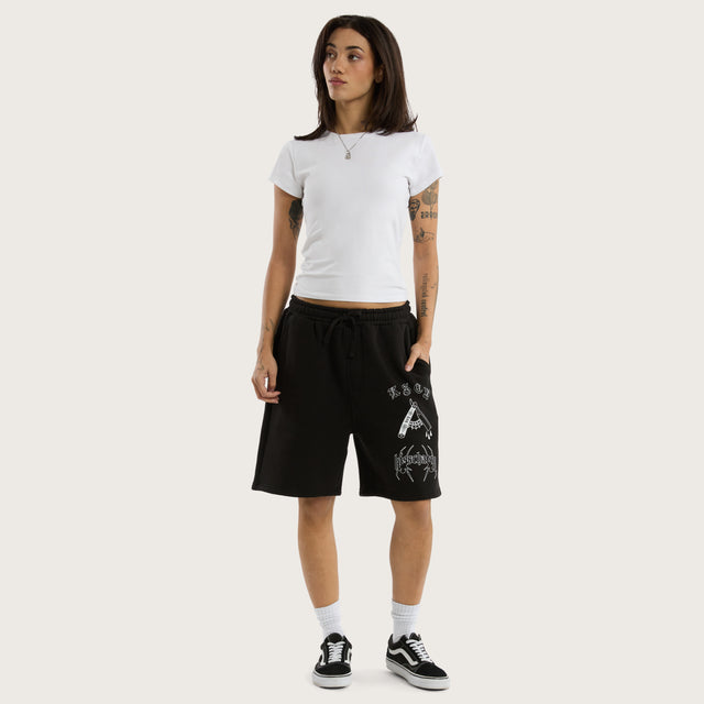 Model wears Close Shave Trackshort Jet Black Trackshorts in Black - Image 4