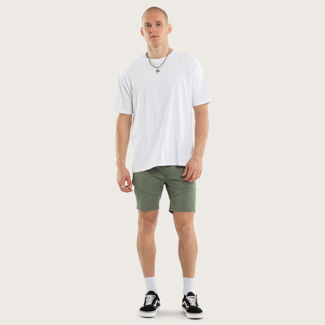 Model wears Wyvern Short Khaki Shorts Green – image 2