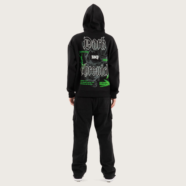 Model wears Wither Oversized Hoodie Jet Black Hoodies in Black - Image 5