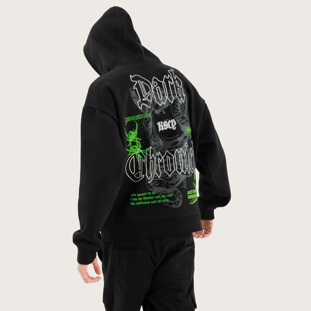 Model wears Wither Oversized Hoodie Jet Black Hoodies in Black - Image 2