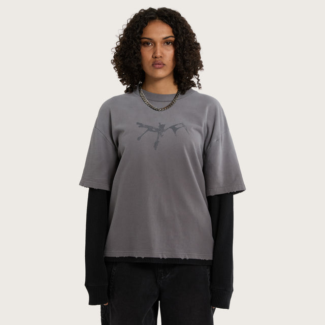 Days Loopback Longsleeve Tee Charcoal/Black