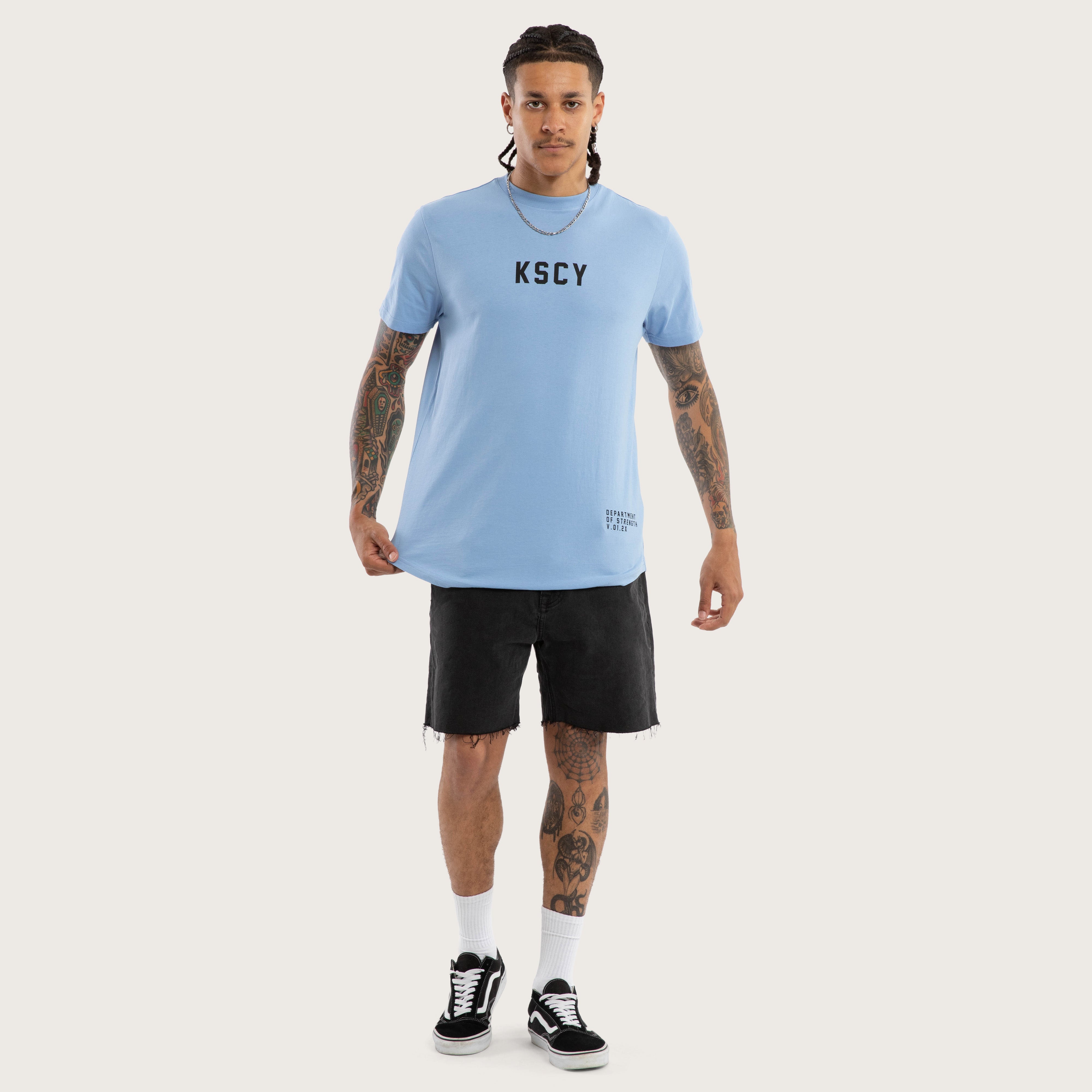 Smoke Curved Hem Tee in Blue and Black | KSCY