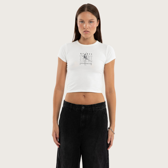 Model wears Violet Baby Tee Natural White T-Shirts  – image 1