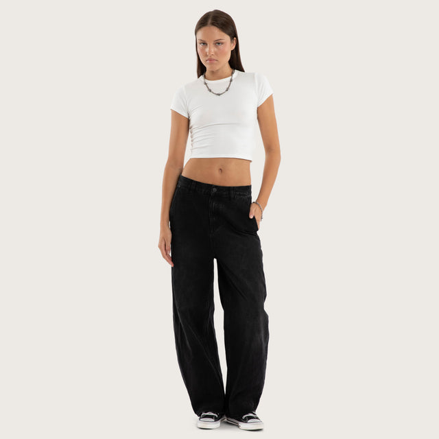 Model wears Roux Baby Tee Natural White T-Shirts in White - Image 5