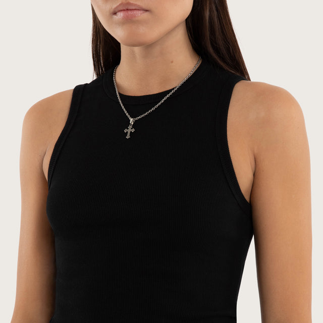 Model wears Marais Rib Tank Jet Black Tanks in Black - Image 4