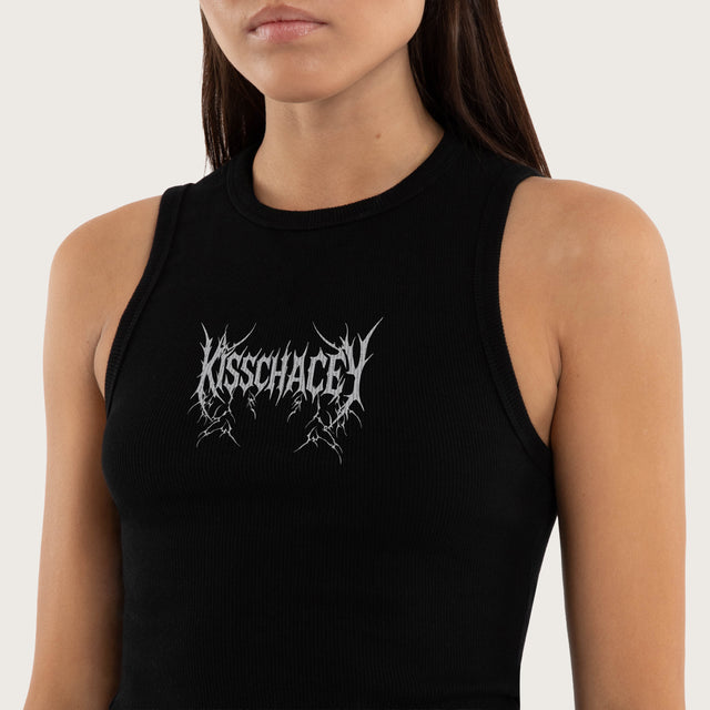 Model wears Iris Rib Tank Jet Black T-Shirts  – image 2